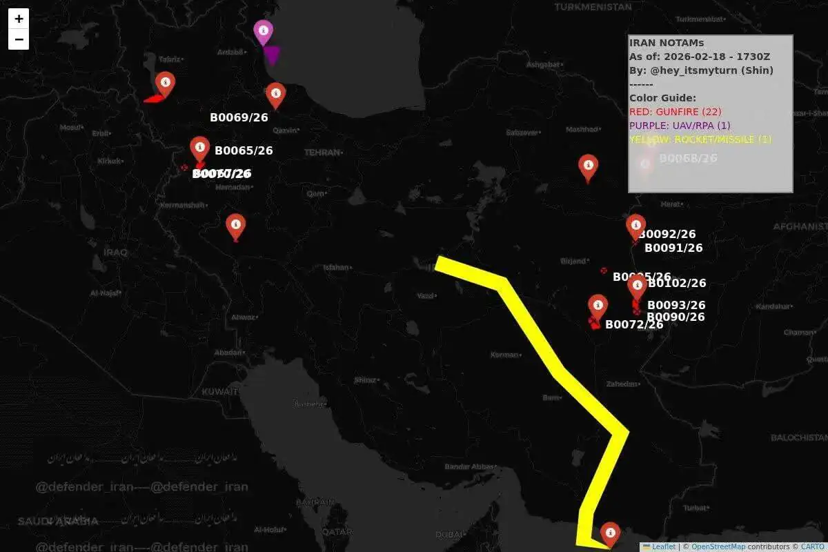 نوتام جدید در آسمان کشور/ مناطق پرواز ممنوع برای آزمایش موشکی مشخص شد نوتام جدید در آسمان کشور/ مناطق پرواز ممنوع برای آزمایش موشکی مشخص شد