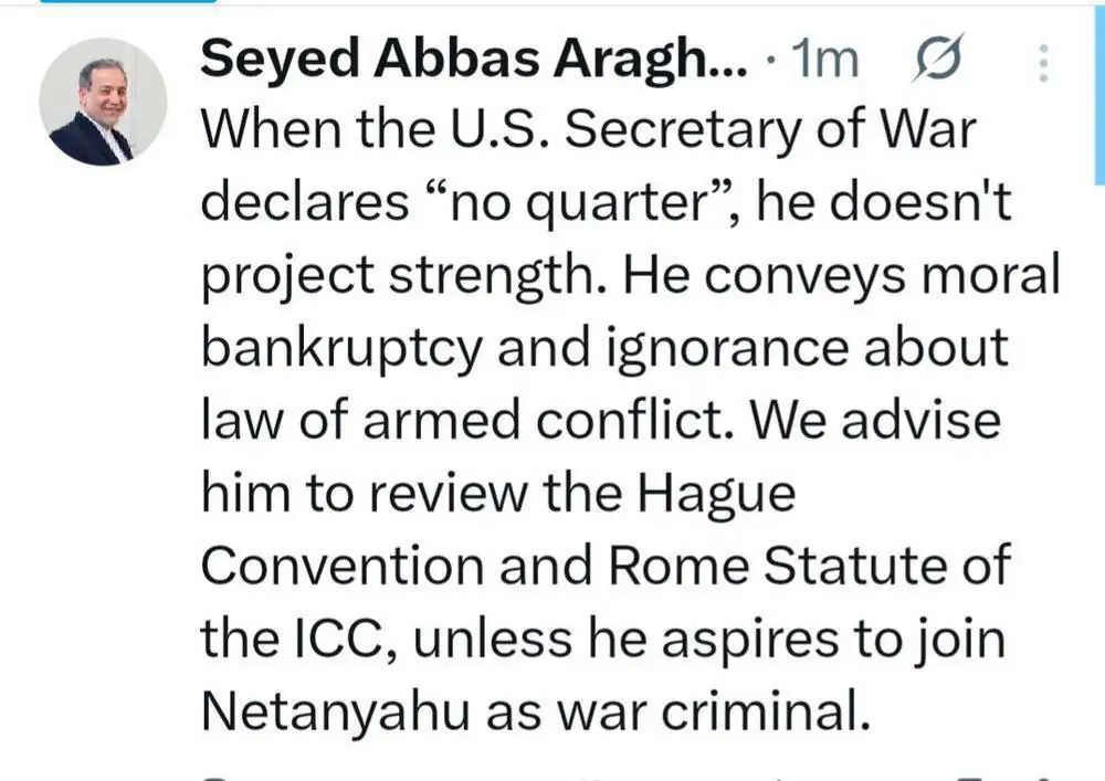 واکنش عراقچی به اظهارات عجیب وزیر جنگ آمریکا