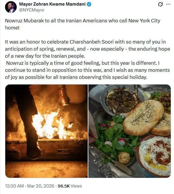 پیام مهم شهردار نیویورک به مردم ایران / در مخالفت با این جنگ ایستاده‌ام