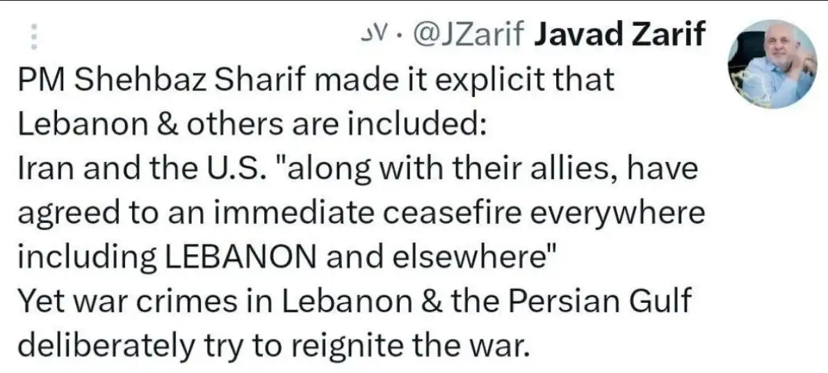 ظریف بیانیه شهباز شریف در مورد لبنان و متحدین را یادآوری کرد