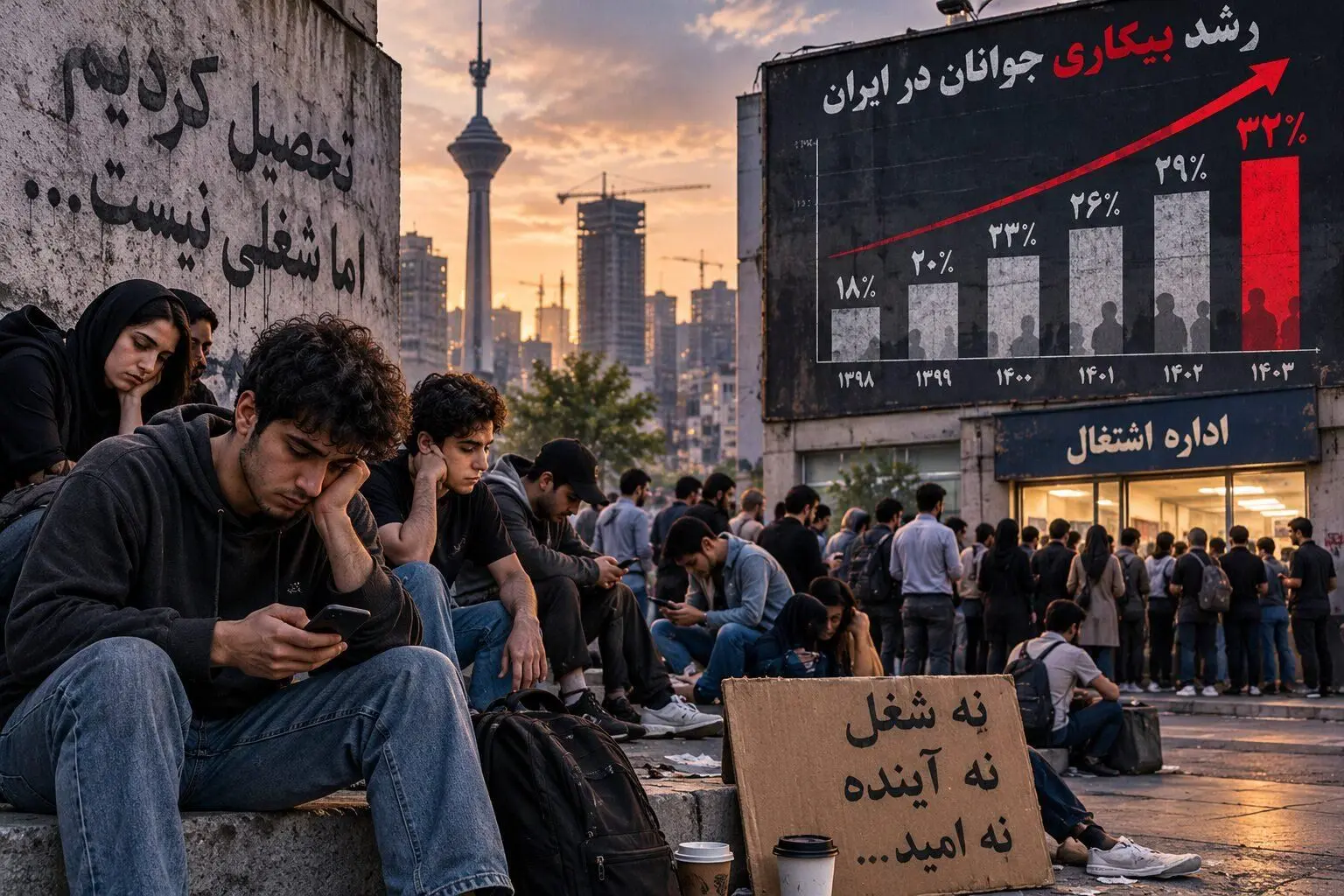 بیکاری جوانان به ۲۳ ۴ درصد رسید در یکسال ۴۵۰ هزار شاغل جوان کمتر و نزدیک به ۸۰۰ هزار غیرفعال بیشتر و مسئولانی که بحران ر