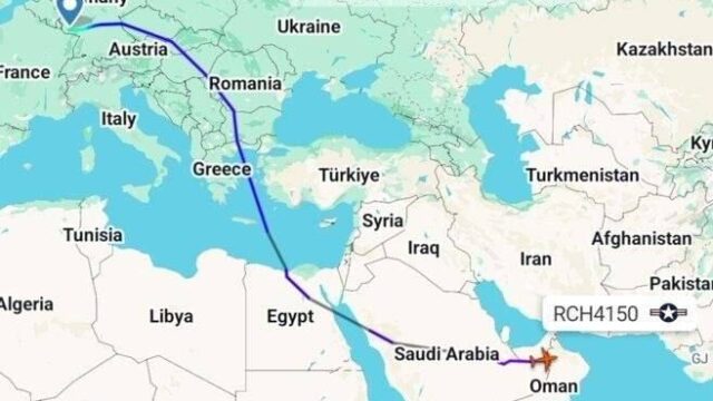 پرواز هواپیمای ترابری ارتش آمریکا از اروپا به امارات آغاز شد